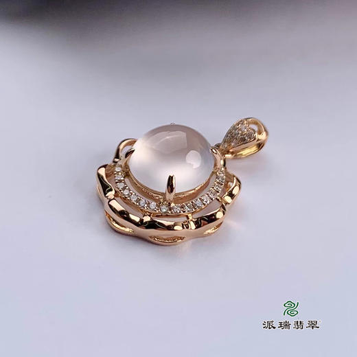 派瑞翡翠 18k金翡翠吊坠 冰种 白色 商品图3