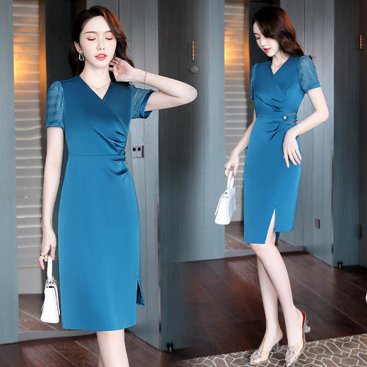 夏季新款收腰显瘦气质不规则开叉黑色设计感连衣裙HR-WX5589 商品图0