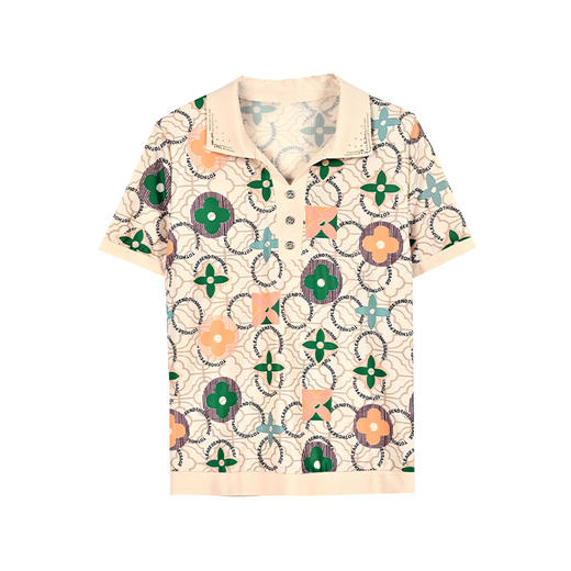 夏装新款通勤短袖T恤,时尚印花中年妈妈翻领半袖popl小衫KQL-6689 商品图2