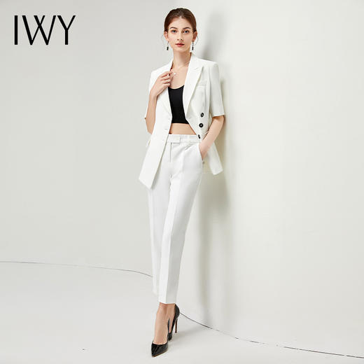 IWY/气质白色短袖西服套装女设计感小西装播音主持职业装显瘦修身正装CP11250 商品图2