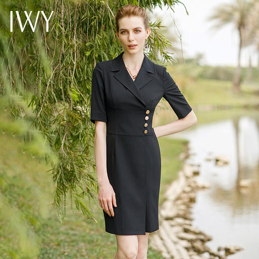 IWY/高端黑色正装职业连衣裙女夏季主持人工作服西装套裙气质修身裙子222074Q1 商品图1