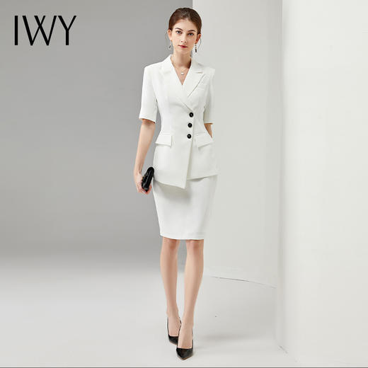 IWY/夏季短袖职业装套裙气质白色西装套装高端美容院工作服主持人正装CS11250 商品图1
