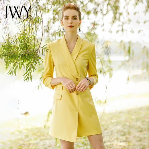 IWY/高端黄色职业连衣裙2022夏职业装工作服气质收腰修身美容院工装裙222069Q1 商品图0