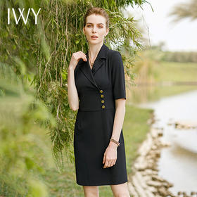 IWY/高端黑色正装职业连衣裙女夏季主持人工作服西装套裙气质修身裙子222074Q1