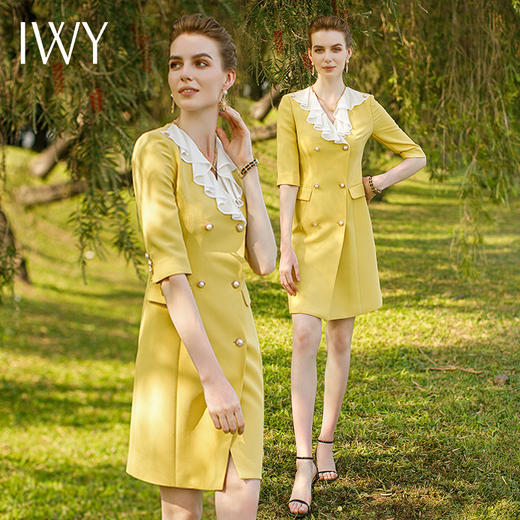 IWY/2022夏季黄色名媛西装连衣裙设计感主持人正装气质商务职业装套裙222081Q1 商品图0
