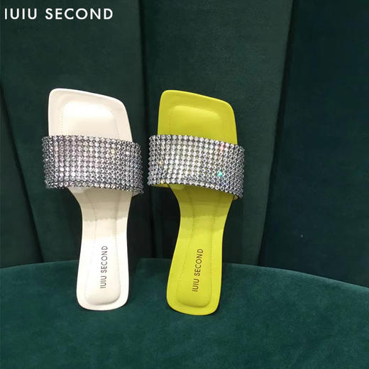 IUIU SECOND 2022夏新款时尚水钻方头凉拖鞋U22BJ24721 商品图3