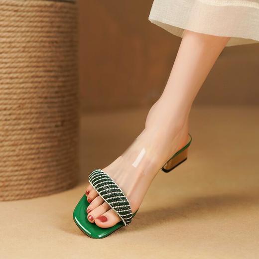 优雅百搭，透明带镶钻粗跟凉拖JZJ-B173-502 商品图3