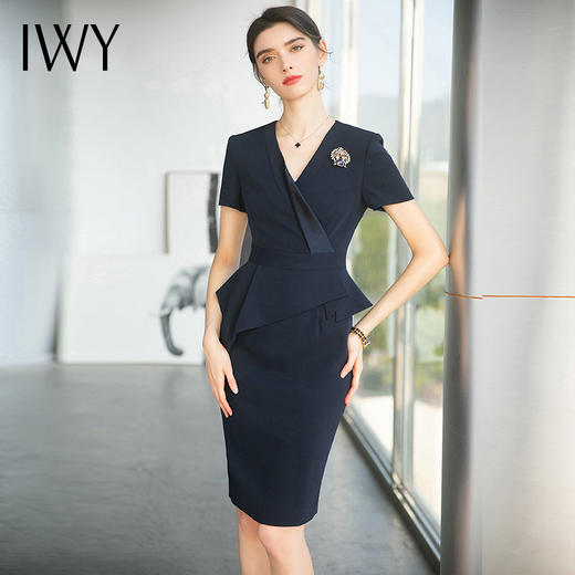 IWY/西装连衣裙女夏季气质假两件职业装套裙美容院工作服售楼部正装OL Q706 商品图1