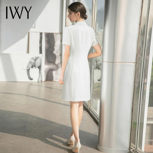 IWY/主持人白色正装连衣裙女春夏季裙子中长款美容院工作服职业装套裙Q737 商品图3