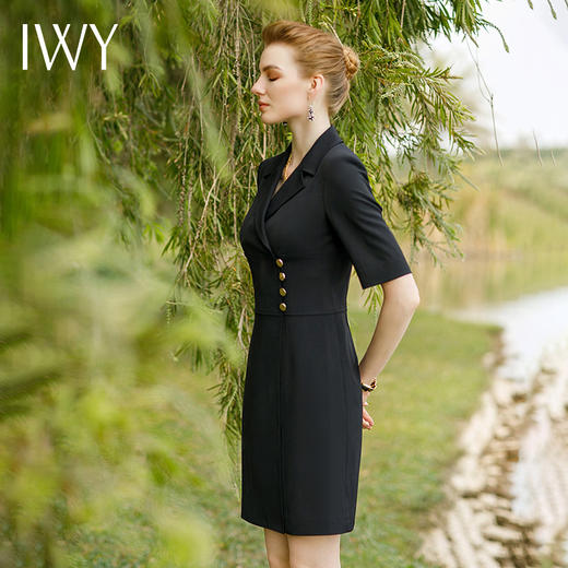 IWY/高端黑色正装职业连衣裙女夏季主持人工作服西装套裙气质修身裙子222074Q1 商品图2