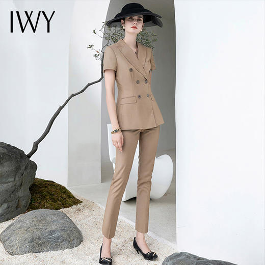 IWY/卡其高端短袖西服套装女英伦风白领职业装正装时尚干练经理工作服CP1552 商品图0