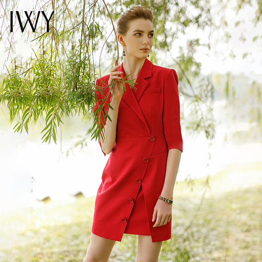 IWY/红色西装连衣裙女2022夏季高级感上镜主持工作服职业套装气质正装222070Q1 商品图0