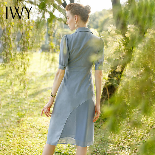 IWY/蓝色名媛职业西装连衣裙女夏高级感播音主持人正装工作服气质套裙222079Q1 商品图2