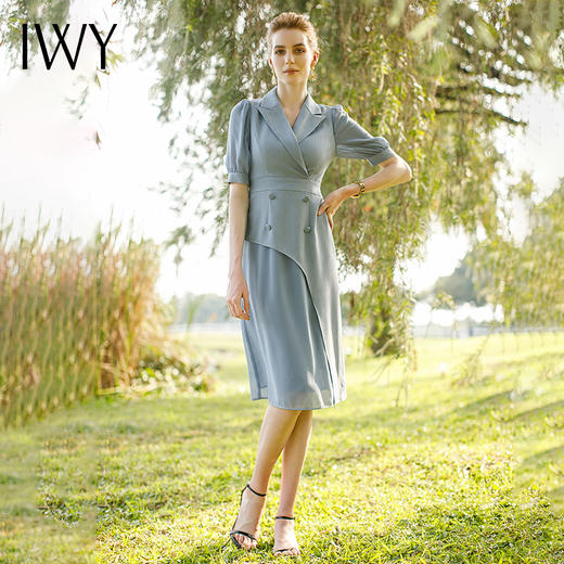 IWY/蓝色名媛职业西装连衣裙女夏高级感播音主持人正装工作服气质套裙222079Q1 商品图1