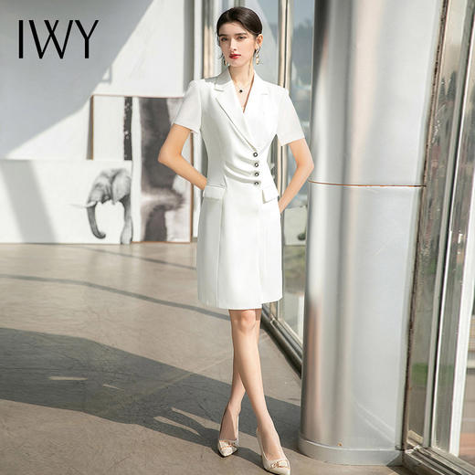 IWY/主持人白色正装连衣裙女春夏季裙子中长款美容院工作服职业装套裙Q737 商品图1