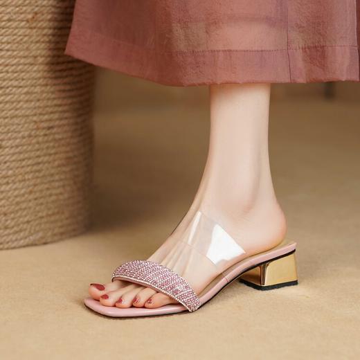 优雅百搭，透明带镶钻粗跟凉拖JZJ-B173-502 商品图11