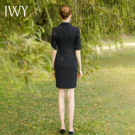 IWY/高端黑色正装职业连衣裙女夏季主持人工作服西装套裙气质修身裙子222074Q1 商品图3