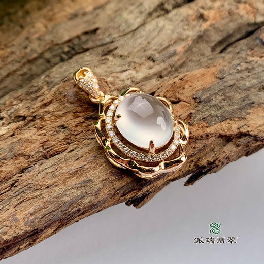 派瑞翡翠 18k金翡翠吊坠 冰种 白色 商品图1