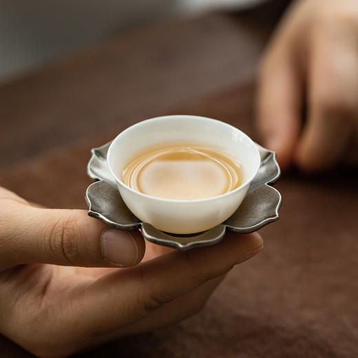 茶家吉橙空谷杯托系列杯垫仿古做旧水墨风杯托中式花瓣茶托茶具配件 商品图1