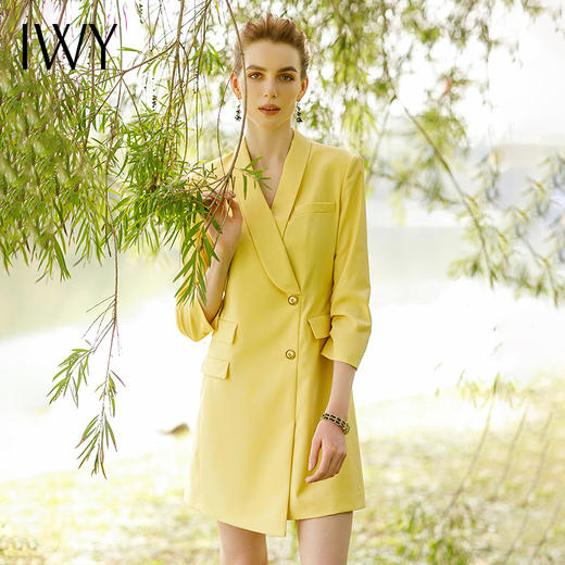 IWY/高端黄色职业连衣裙2022夏职业装工作服气质收腰修身美容院工装裙222069Q1 商品图2
