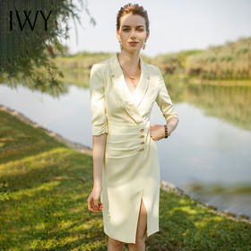 IWY/高级感黄色西装连衣裙女神范主持人正装职业装名媛气质套装工作服222082Q1
