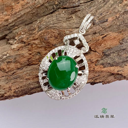派瑞翡翠 18k金翡翠吊坠 糯种 绿色 商品图3