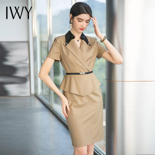 IWY/卡其西装连衣裙女夏高级感主持人名媛气质职业裙装时尚干练工作服 Q716 商品图3