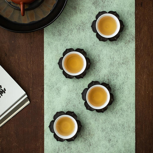 茶家吉橙空谷杯托系列杯垫仿古做旧水墨风杯托中式花瓣茶托茶具配件 商品图12