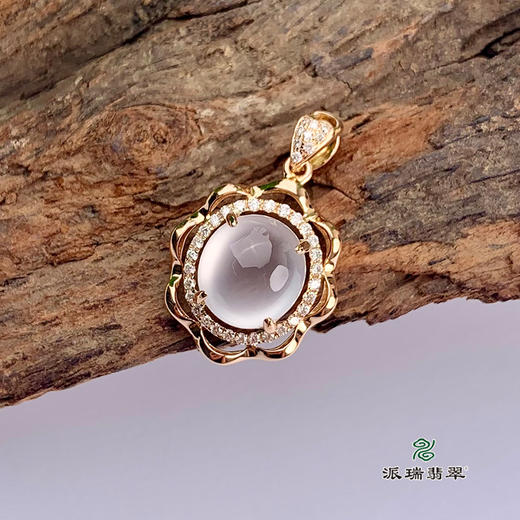 派瑞翡翠 18k金翡翠吊坠 冰种 白色 商品图0