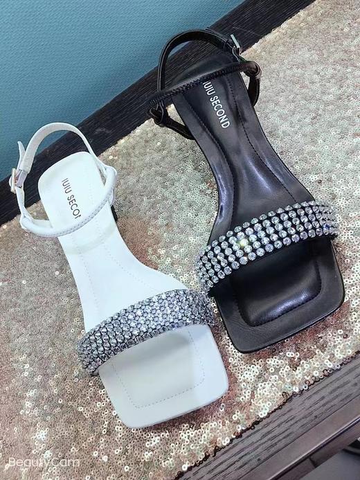 IUIU SECOND 2022夏新款时尚水钻一字带凉鞋U22BG24731 商品图0