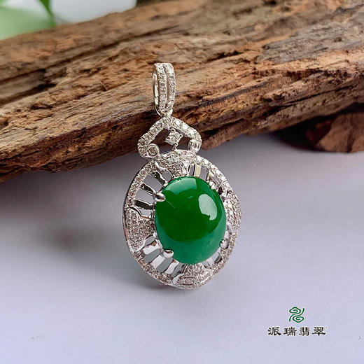 派瑞翡翠 18k金翡翠吊坠 糯种 绿色 商品图0