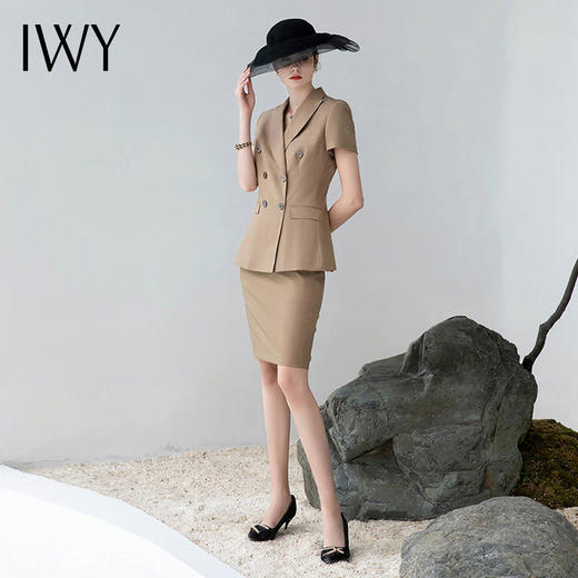 IWY/高端卡其色职业套裙女时尚气质公务员面试服装正装干练西装工作服CS1552 商品图2