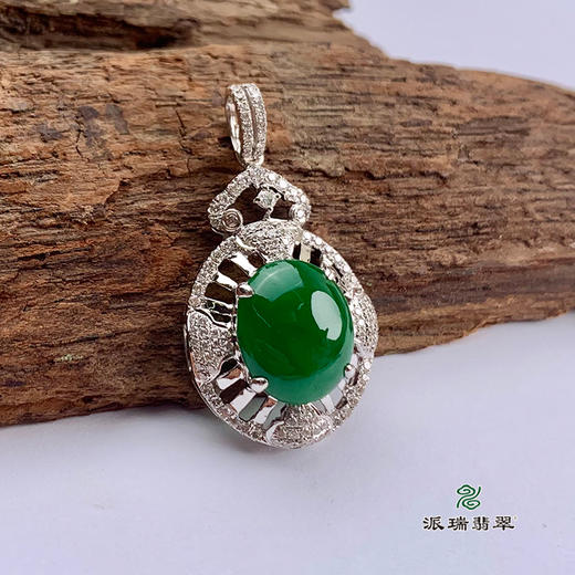 派瑞翡翠 18k金翡翠吊坠 糯种 绿色 商品图4