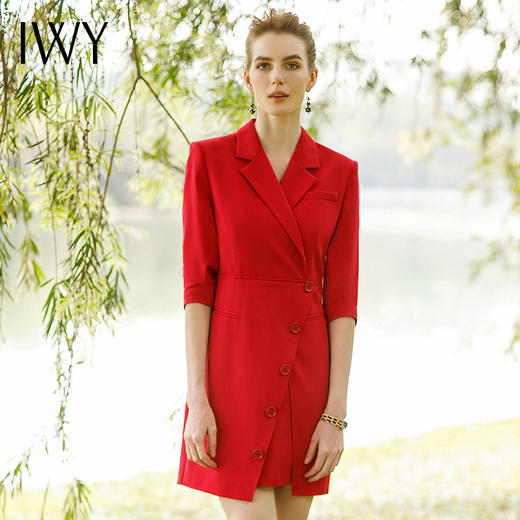 IWY/红色西装连衣裙女2022夏季高级感上镜主持工作服职业套装气质正装222070Q1 商品图2