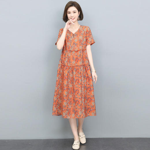 HR WH22169连衣裙碎花复古简约宽松显瘦中长裙 商品图1