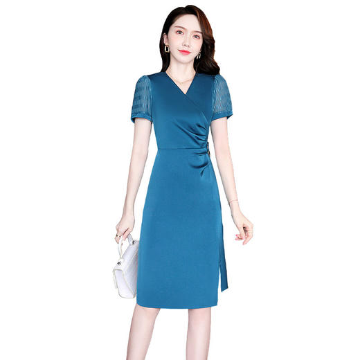 夏季新款收腰显瘦气质不规则开叉黑色设计感连衣裙HR-WX5589 商品图4