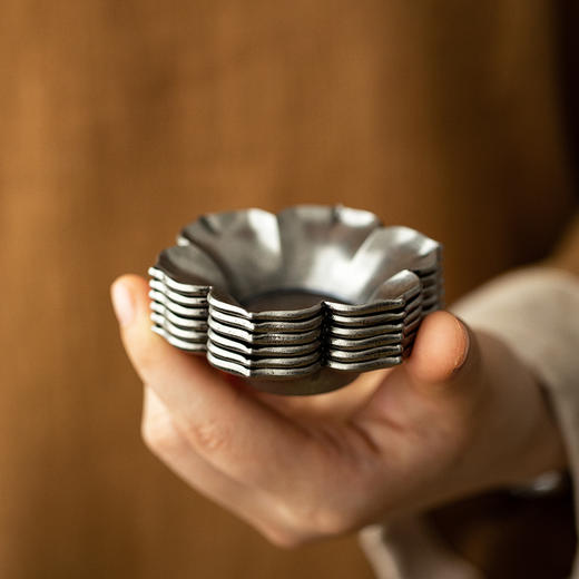 茶家吉橙空谷杯托系列杯垫仿古做旧水墨风杯托中式花瓣茶托茶具配件 商品图3