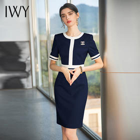 IWY/气质藏青职业西装连衣裙女前台接待正装美容院工作服播音艺考套裙Q710-ZL