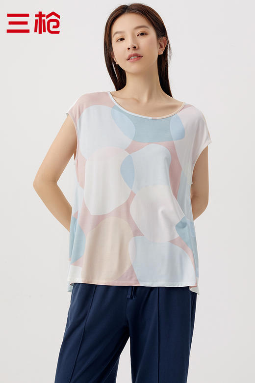 Threegun三枪 【高支木代尔】印花圆领女士亦袖上衣打底衫-24076A011 商品图4