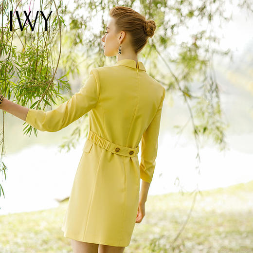 IWY/高端黄色职业连衣裙2022夏职业装工作服气质收腰修身美容院工装裙222069Q1 商品图3