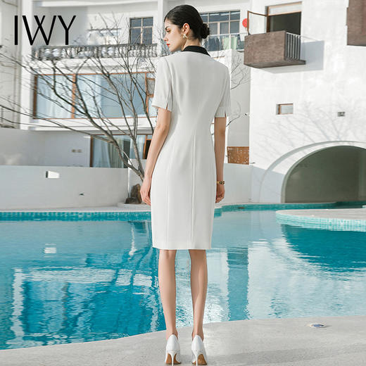 IWY/白色短袖西装连衣裙夏季气质女神范时尚高端职业装双排扣职业套裙Q721 商品图2