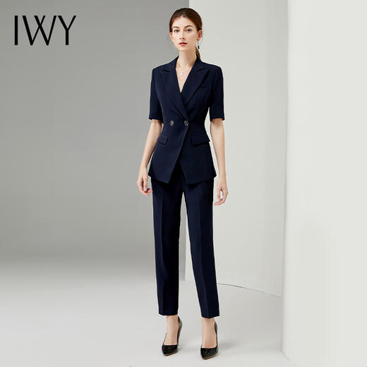 IWY/高端职业装女夏季气质藏青短袖西装套装公务员面试职业工作服正装CP11237 商品图1