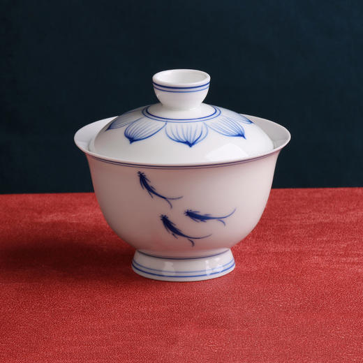 清宫盖碗白瓷二才盖碗 单个大号敬泡茶杯景德镇手绘青花功夫茶具茶碗壶承 商品图1