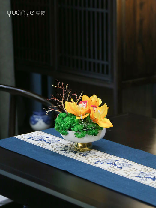 新中式高端餐桌花摆花酒店餐厅茶室客厅玄关摆设件茶几装饰仿真花 商品图3