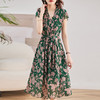 印花连衣裙夏季气质收腰显瘦时尚复古印花a字裙中长裙HR-WM988509 商品缩略图0
