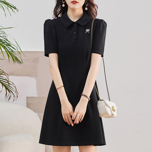 新款法式时尚气质收腰显瘦翻领短袖中长款薄款连衣裙HR-WM981239 商品图3