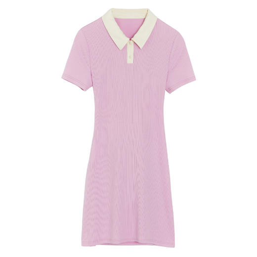 西遇POLO领连衣裙女2022年夏季新款粉色针织显瘦露背系带小裙子D0020919 商品图4