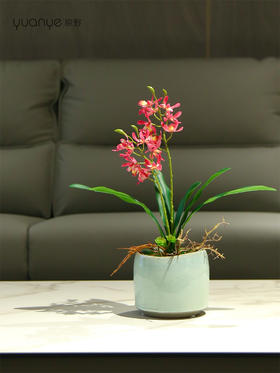 新中式高端兰花仿真花茶室客厅玄关摆设件餐桌花摆花茶几装饰花