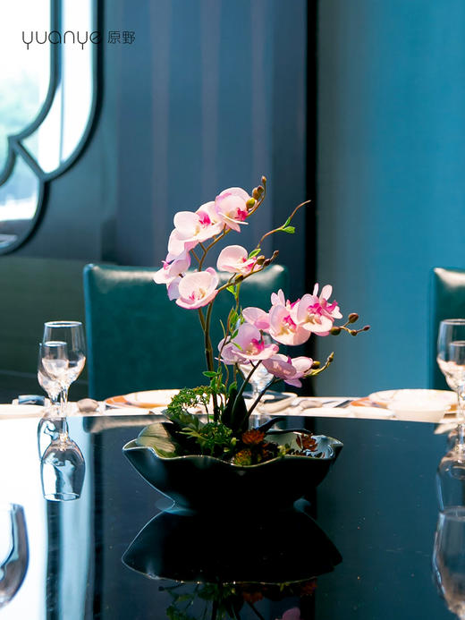 酒店餐桌花摆花圆桌转盘中间高端仿真花摆件餐厅包厢桌面装饰花艺 商品图1