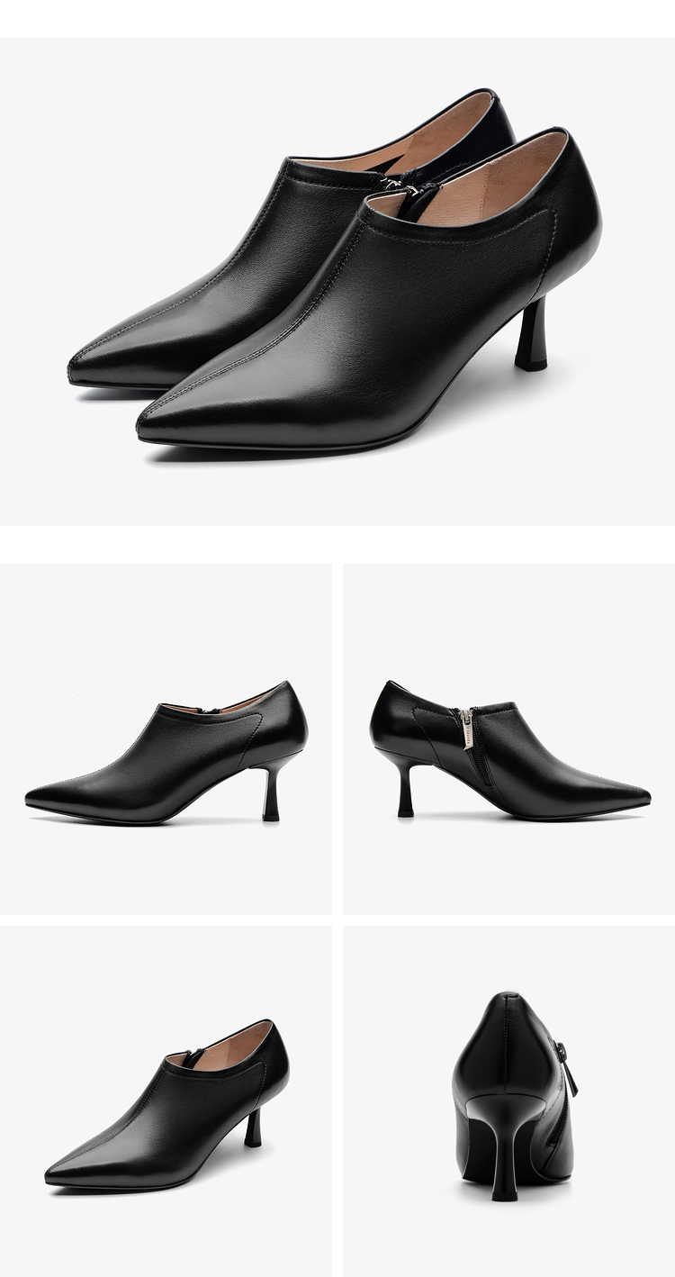 莱尔斯丹秋冬新款时尚优雅纯色尖头拉链细跟裸靴女靴3t61302